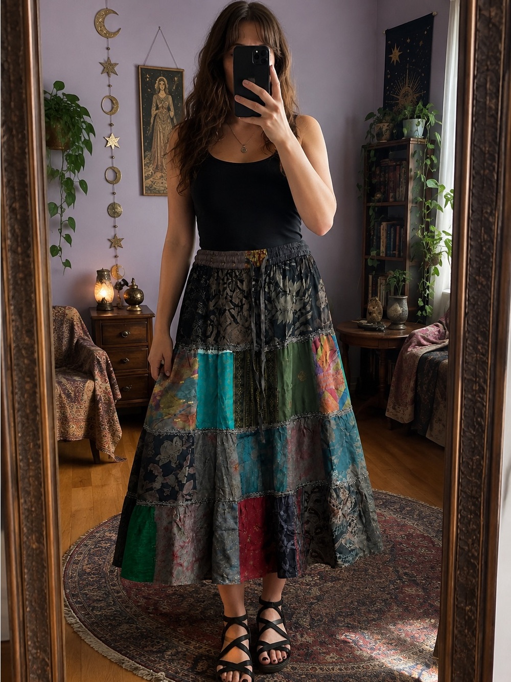 Boho Patchwork Maxi Skirt - Multicolor